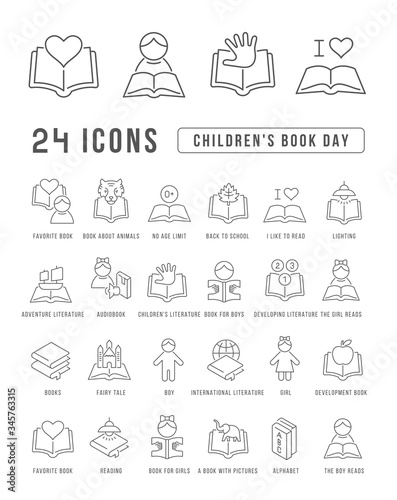 Vector Line Icons of Childrens Book Day