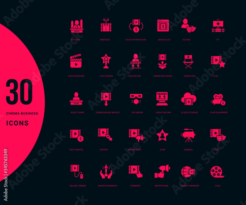 Set of Simple Icons of Cinema Business