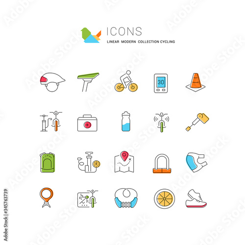Set Vector Line Icons of Cycling.