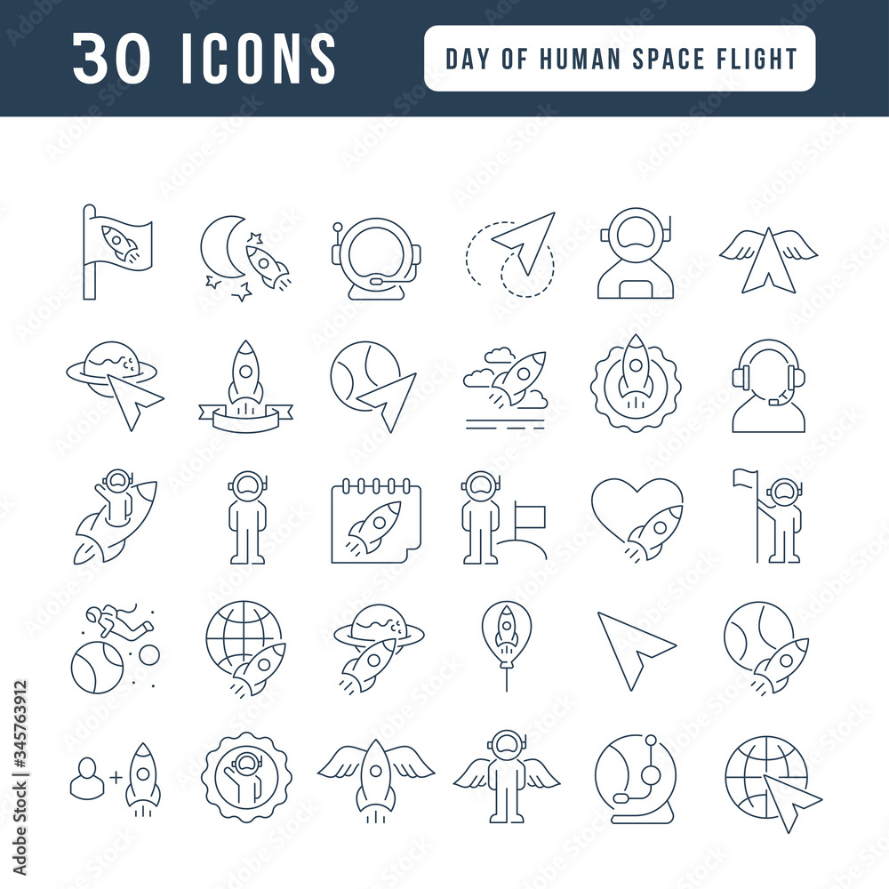 Vector Line Icons of Day of Human Space Flight Vector Line Icons of Day of Human Space Flight