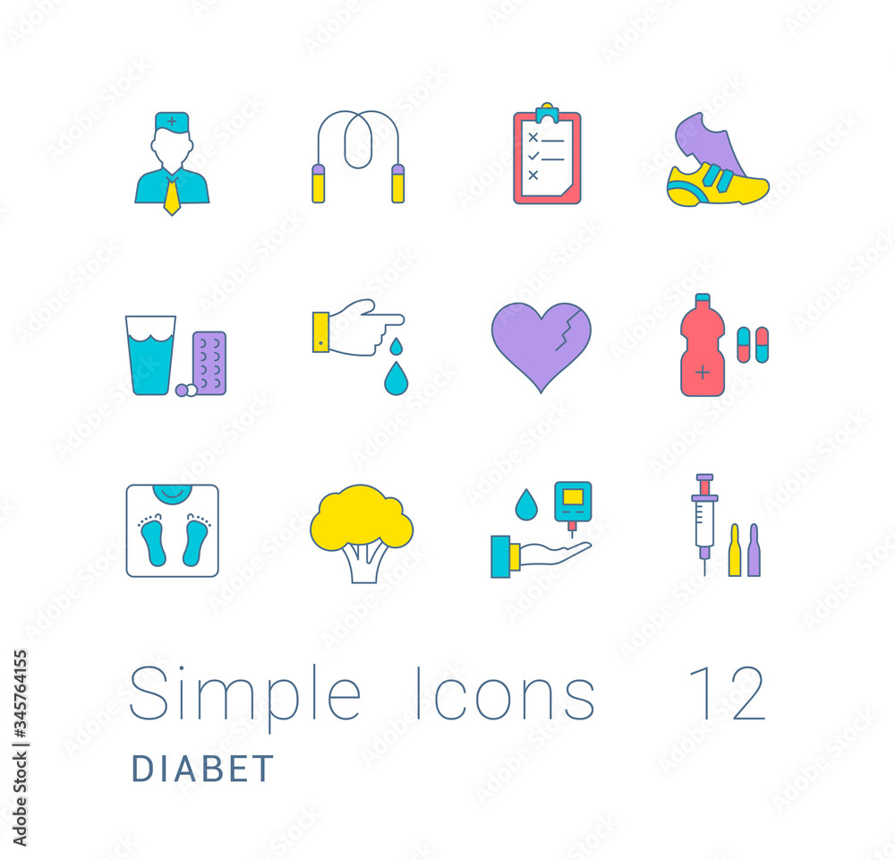 Set of Simple line Icons of Diabet Set of Simple line Icons of Diabet