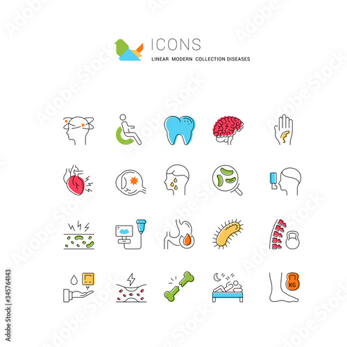 Set Vector Flat Line Icons of Ill
