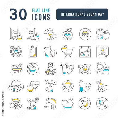 Vector Line Icons of International Vegan Day