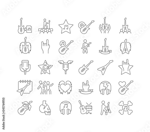 Vector Line Icons of World Rock-n-Roll Day