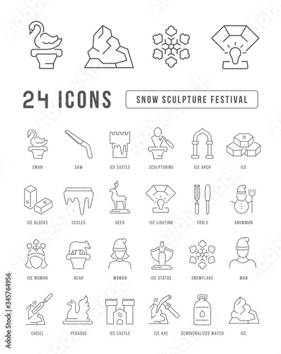 Vector Line Icons of Snow Sculpture Festival