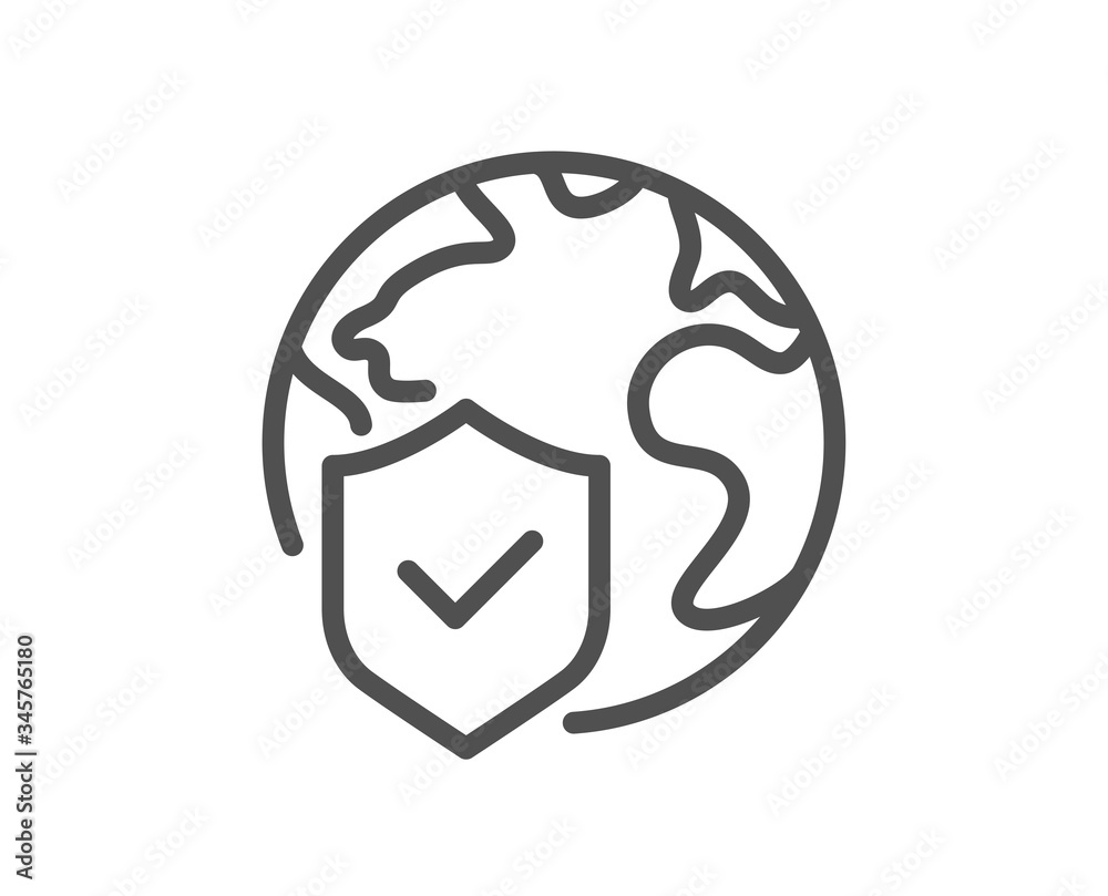 World insurance line icon. Global business protection sign. Internet security symbol. Quality design element. Editable stroke. Linear style world insurance icon. Vector World insurance line icon. Global business protection sign. Internet security symbol. Quality design element. Editable stroke. Linear style world insurance icon. Vector
