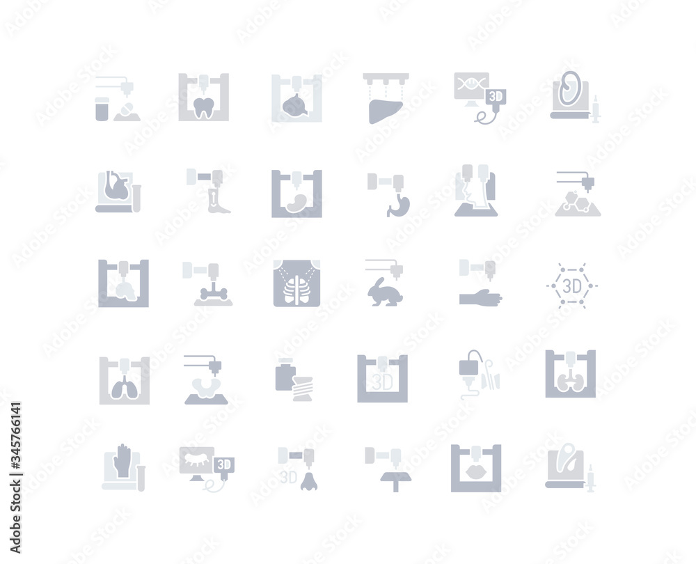 Set of Simple Icons of 3D Bioprinting Set of Simple Icons of 3D Bioprinting