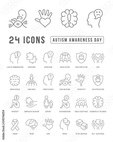 Vector Line Icons of Autism Awareness Day