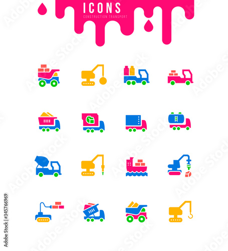 Set of Simple Icons of Construction Transport