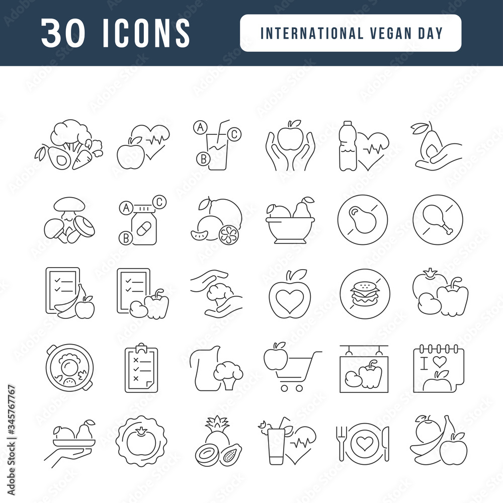 Vector Line Icons of International Vegan Day