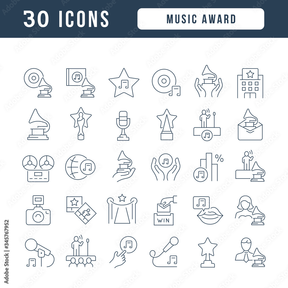 Vector Line Icons of Music Award Vector Line Icons of Music Award
