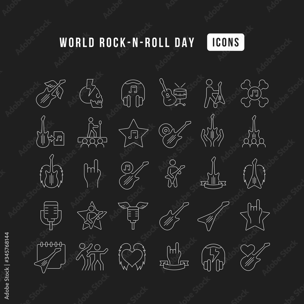 Vector Line Icons of World Rock-n-Roll Day