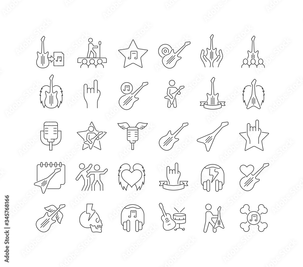 Vector Line Icons of World Rock-n-Roll Day Vector Line Icons of World Rock-n-Roll Day