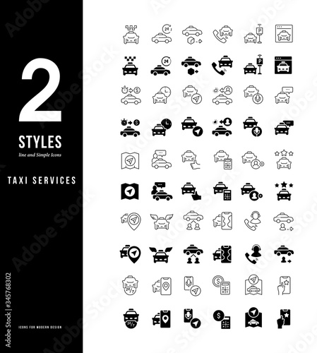 Simple Line Icons of Taxi Services