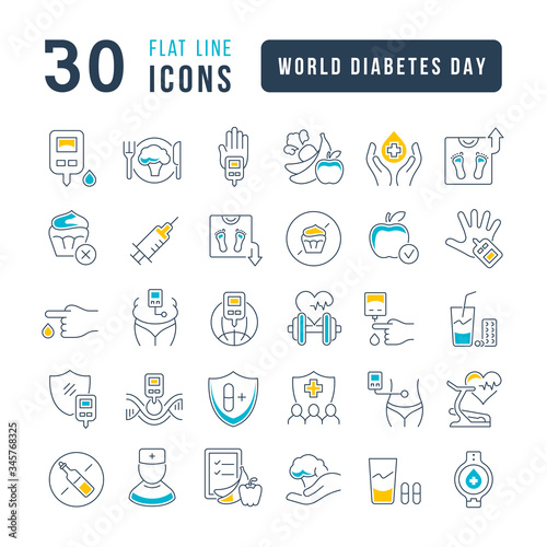Vector Line Icons of World Diabetes Day