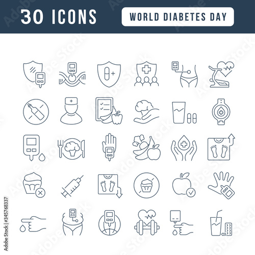 Vector Line Icons of World Diabetes Day