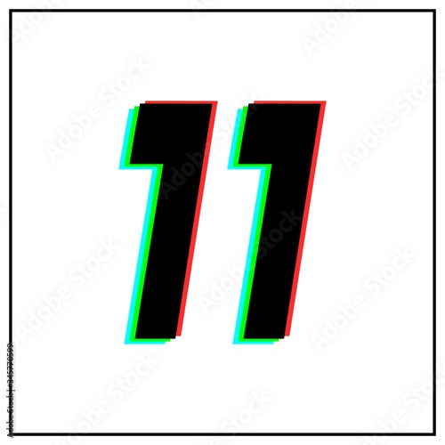 Free Download Number 11, eleven vector desing logo.Dynamic, split-color, shadow of  number red, green, blue in black frame on white background.For social media,design elements, anniversary celebration greeting - GFXLoad