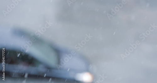 Snow Falls For Background Blur Car