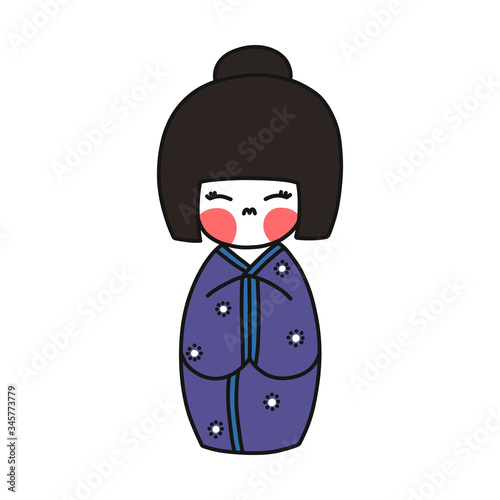 kokeshi, japanese traditional doll doodle icon, vector illustration
