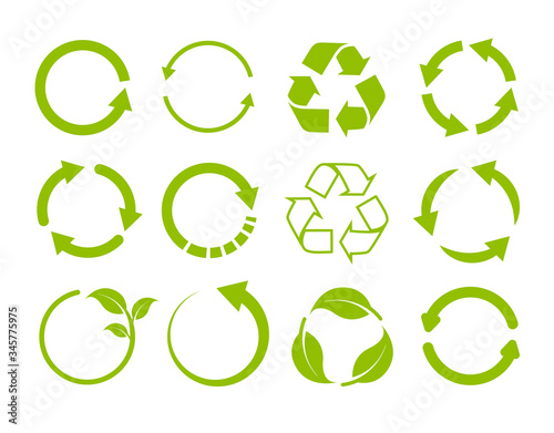 Naklejka Recycling icon collection. Vector set of green circle arrows  isolated on white background. Rotate arrow and spinning loading symbol. Eco  logo concept. - nieużytek, zielony, recykling, fototapety | Foteks