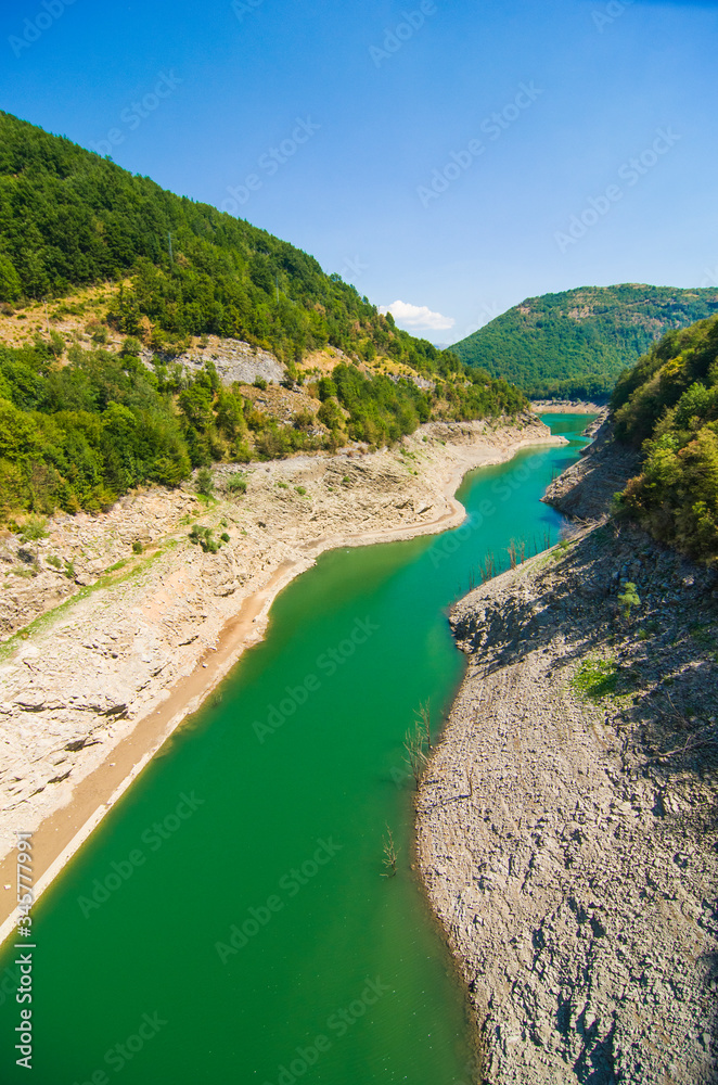drought and temperature rise catastrophe, dry river and town without water. drought and temperature rise catastrophe, dry river and town without water.