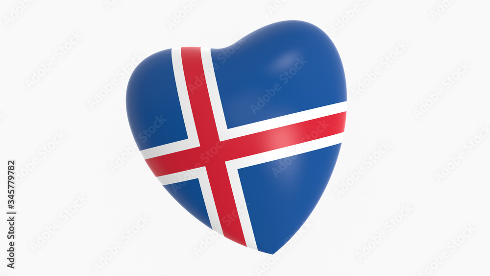 flag of Iceland in heart on white background, 3d rendering flag of Iceland in heart on white background, 3d rendering