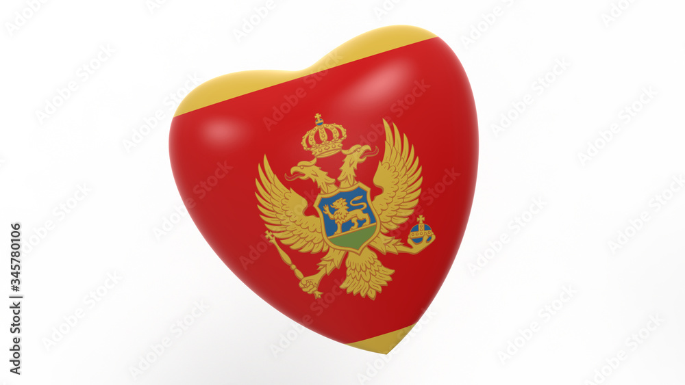 flag of Montenegro in heart on white background, 3d rendering flag of Montenegro in heart on white background, 3d rendering