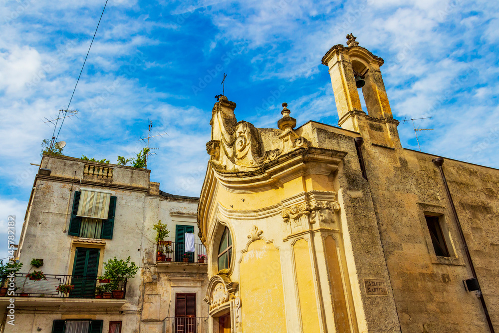 The beautiful 18th-century Church of Madonna dei Martiri in Altamura, Apulia, Italy, exterior high section partial view