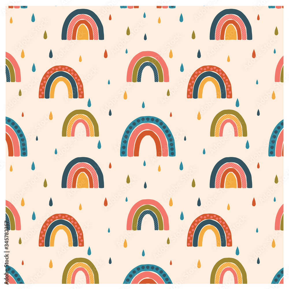 A vector illustration of a seamless repeating bohemian watercolor rainbow background pattern
