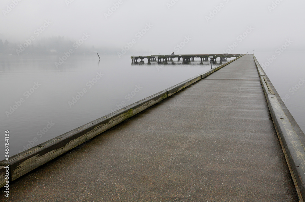 Dock surrounded by heavy fog in Bothell, WA
