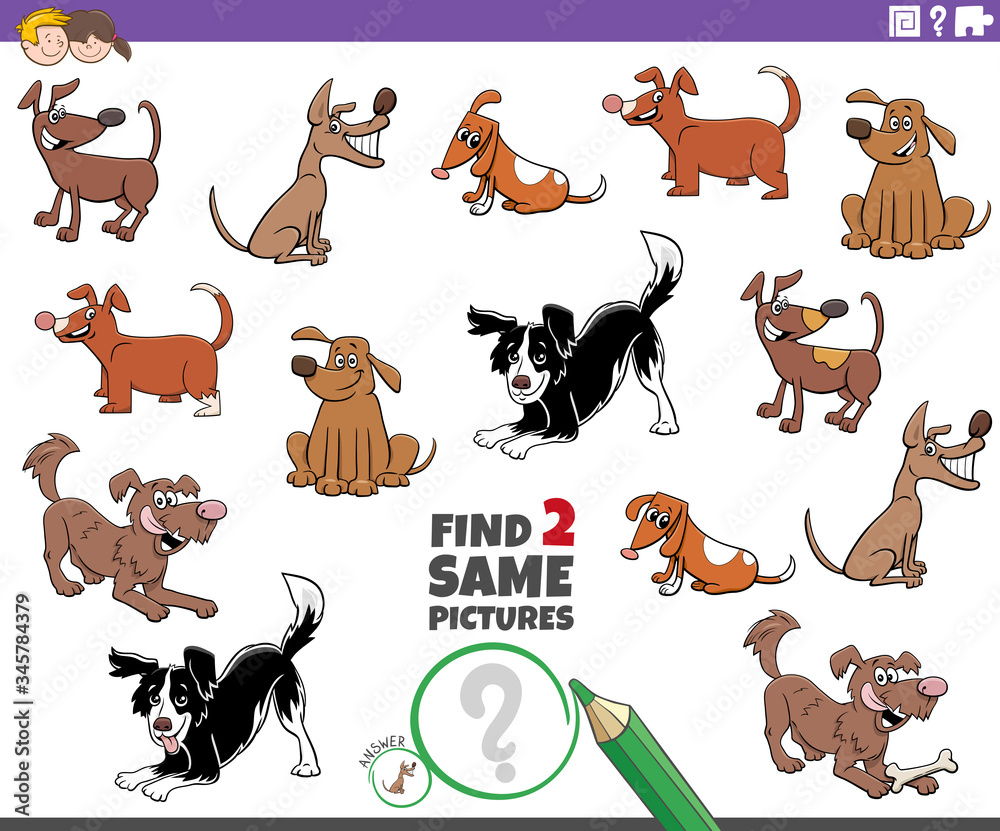 Obraz premium find two same dog characters game for children