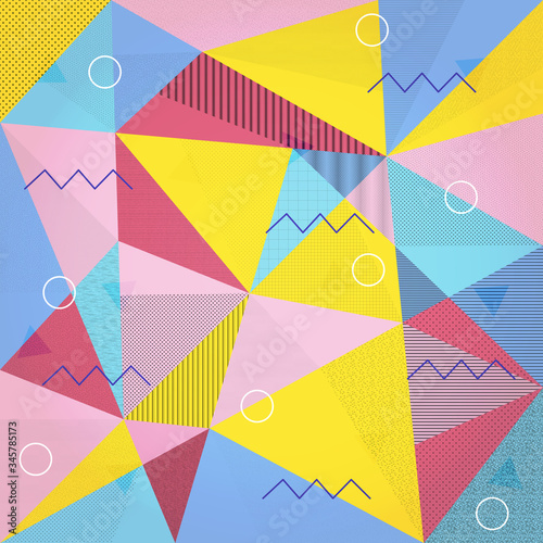 Bright geometric background in memphis style concept vector illustration hipster pop culture 90s