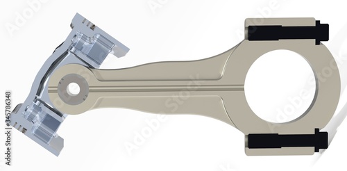 Bild auf Leinwand Connecting rod with piston and screw, conrod itself and connection rod parts