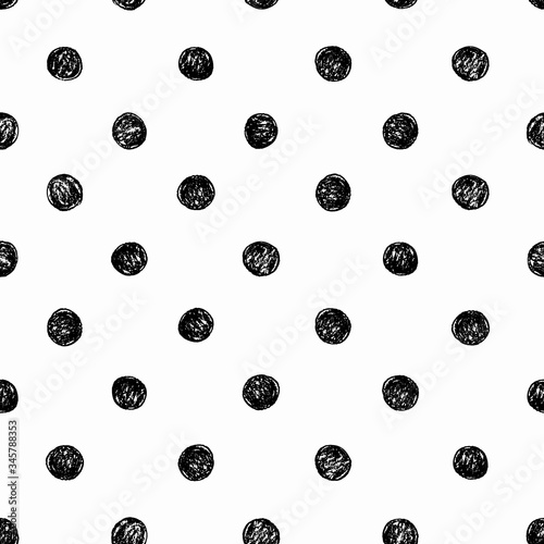 Vector geometric textured irregular black dot pattern with grunge sketchy dot on white background. Simple doodle background. Surface pattern design.