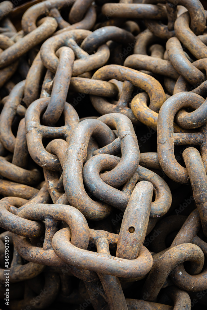 Large metal chains in the shipyard Large metal chains in the shipyard