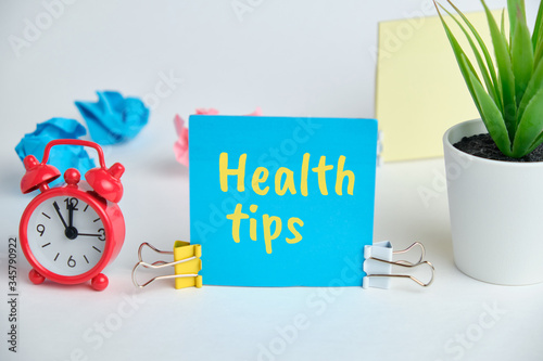 Abstract hand lettering health tips as a healthy lifestyle.