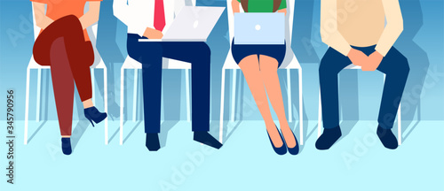 Vector of people sitting on the chairs in the office waiting for job interview.