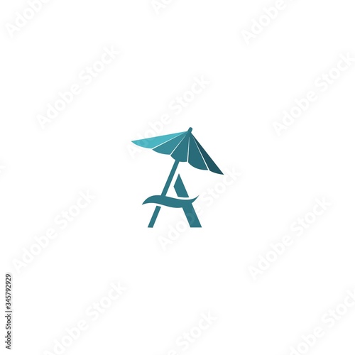 A logo with umbrella beach icon vector