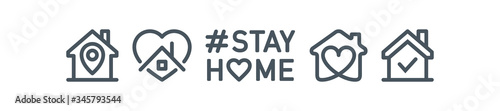 editable stroke line icons set of Stay home for Social media in support of self isolation. staying at home Prevent coronavirus spread. Covid19 perfect outline icon hashtag stayhome Isolated on white