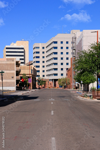 No people, no vehicles. An eerie silence looms over E Alameda Street and downtown Tucson AZ during the Covid-19 lockdown © csfotoimages