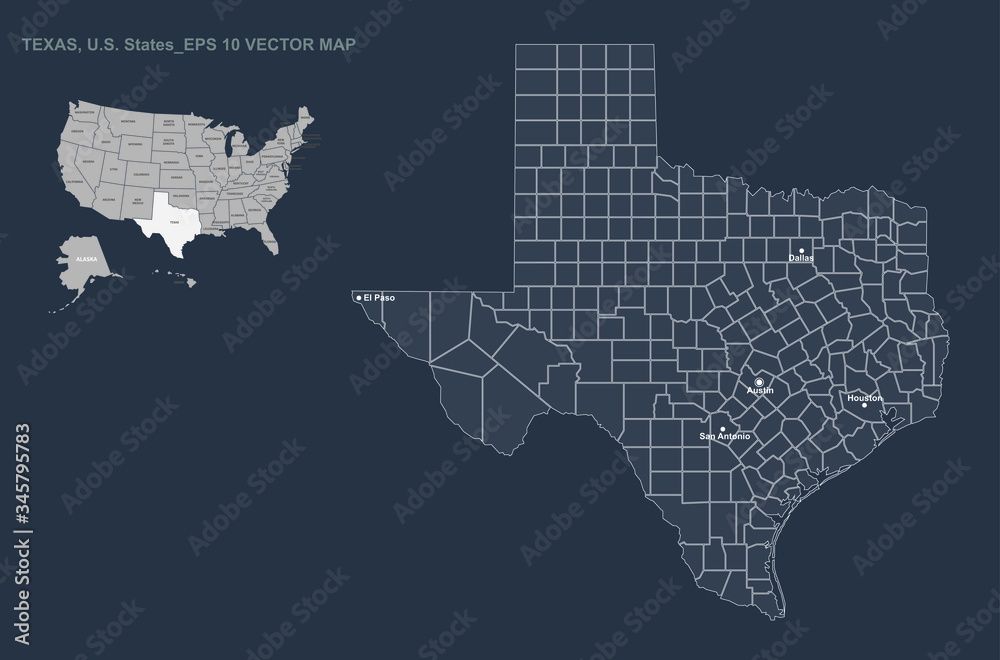 texas map in United States. vector map of texas, U.S states. amreica country map. 