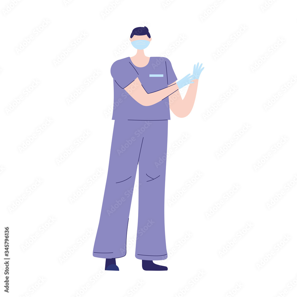 male nurse staff with medical mask and gloves protection male nurse staff with medical mask and gloves protection