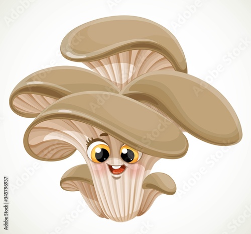 Cute cartoon emoji big oyster mushroom isolated on white background