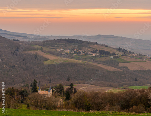 sunrise over the Beaujolais countryside