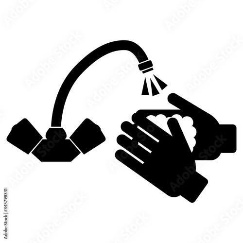 Personal hygiene. Wash your hands under the tap with sewage water. Vector graphics. Hand sanitizer. COVID-19 virus. Prevention of coronavirus.