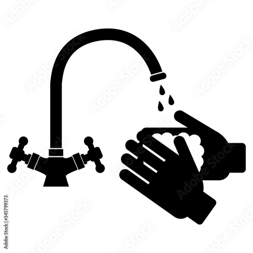 Hand washing with soap. Vector graphics. Water flows from the tap. Vector graphics. Hand sanitizer. COVID-19 virus. Prevention of coronavirus.