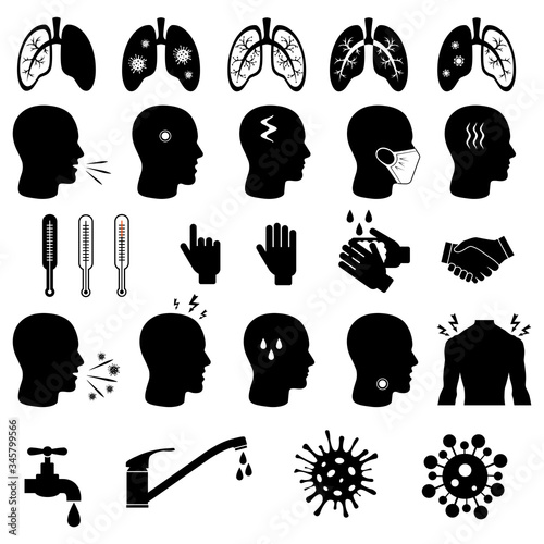A set for the prevention of coronavirus infection. Icons for use in medical purposes. Isolated vector icons. Block a pandemic to stop a new outbreak. No infection and stop the virus. Templates for pre