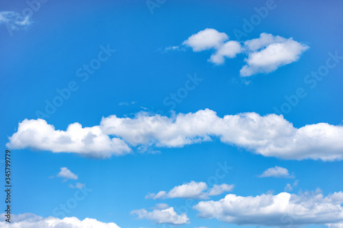 Bright blue cloudy sky on summer day.