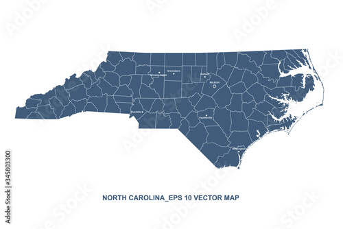 north carolina map. vector map of north carolina in US. united states eps map.
