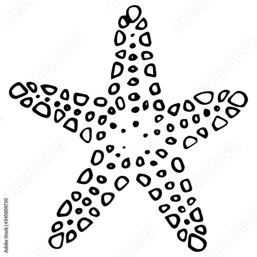 Black line starfish on white isolated backdrop. Sea creature for invitation or gift card, pet shop logo, diving club, bath tile. Phone case or cloth print art. Doodle style stock vector illustration